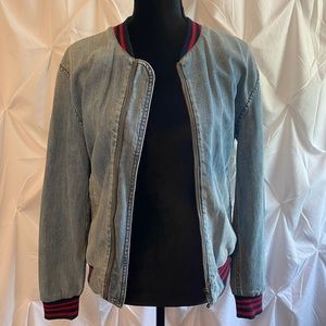American Eagle Denim Bomber Jacket with Ribbed Trim Size S